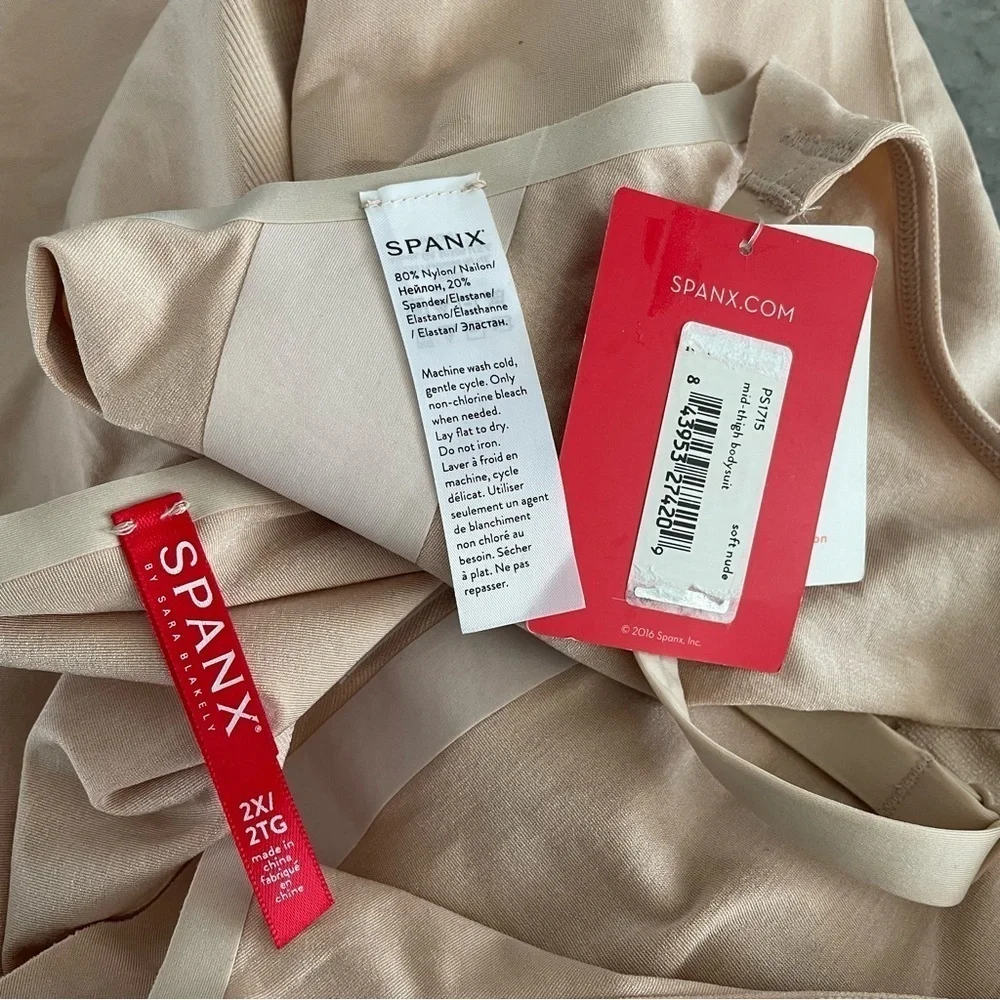 New SPANX OnCore Mid-Thigh Bodysuit, Soft Nude, size 2X